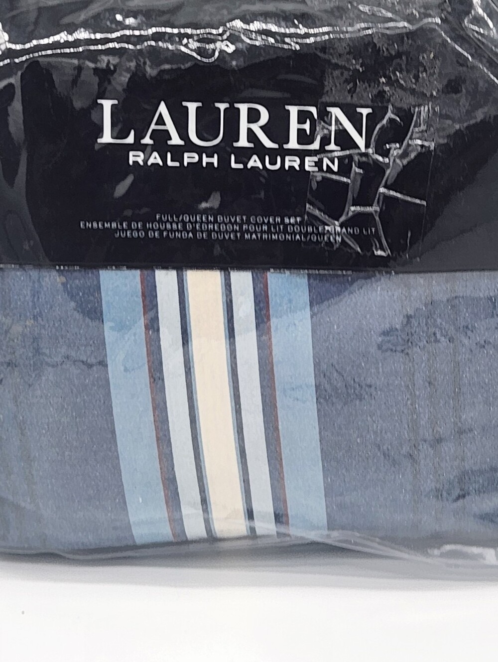 Lauren Ralph Lauren Gavin Stripe Full/Queen Duvet Cover Set Indigo Blue NEW
